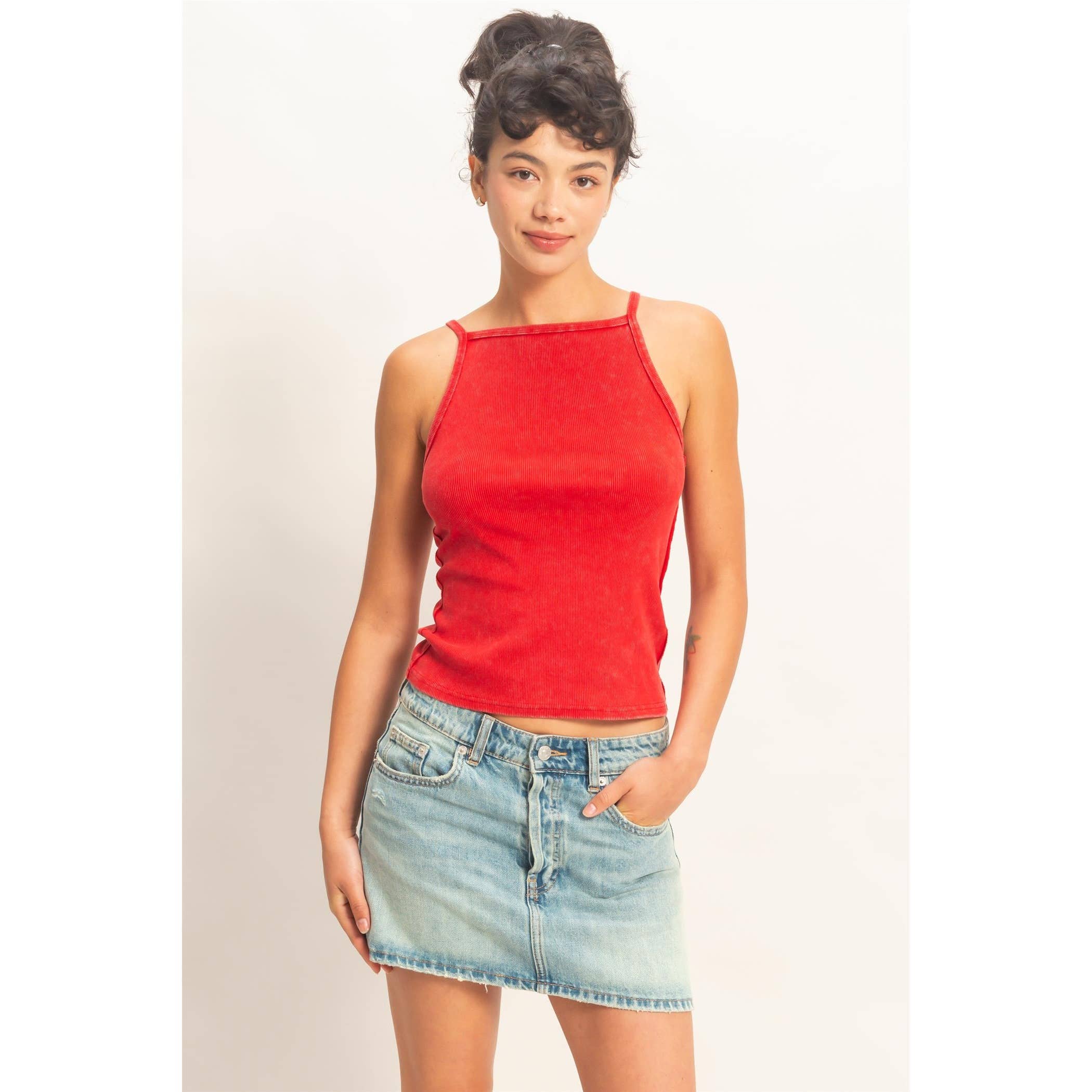 HYFVE - Square Neck Acid Wash Tank Top