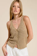 Mimosa - Open Stitch Button Front Knit Tank