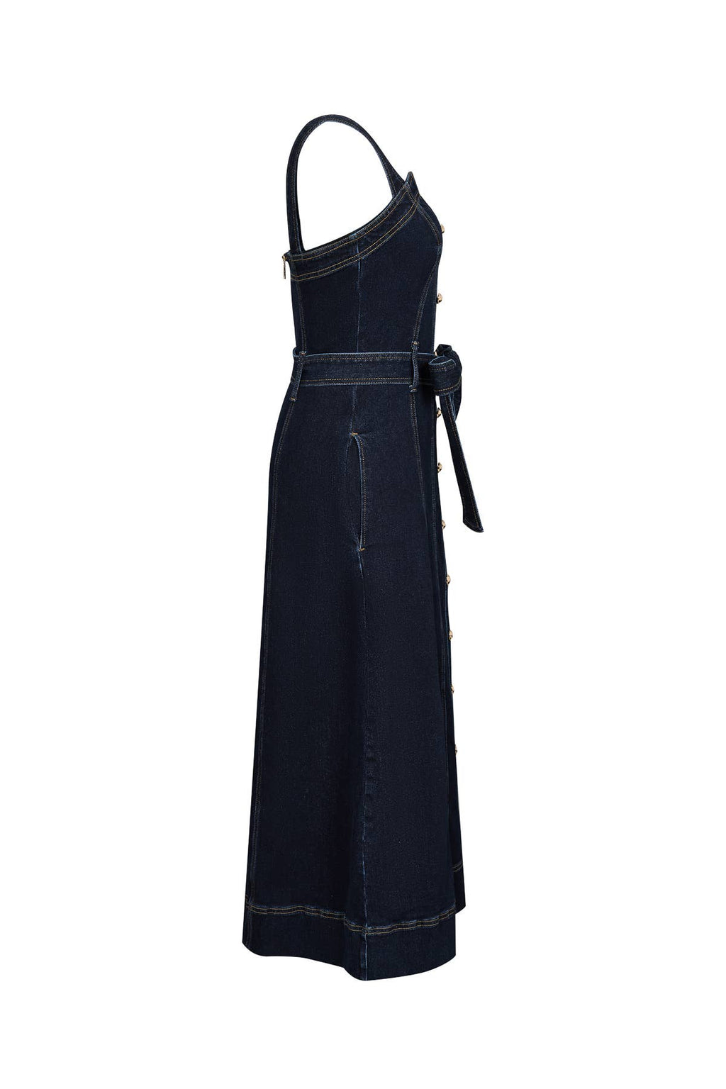 A Favorite Heloise Denim Button Down Midi Dress with Waist Tie