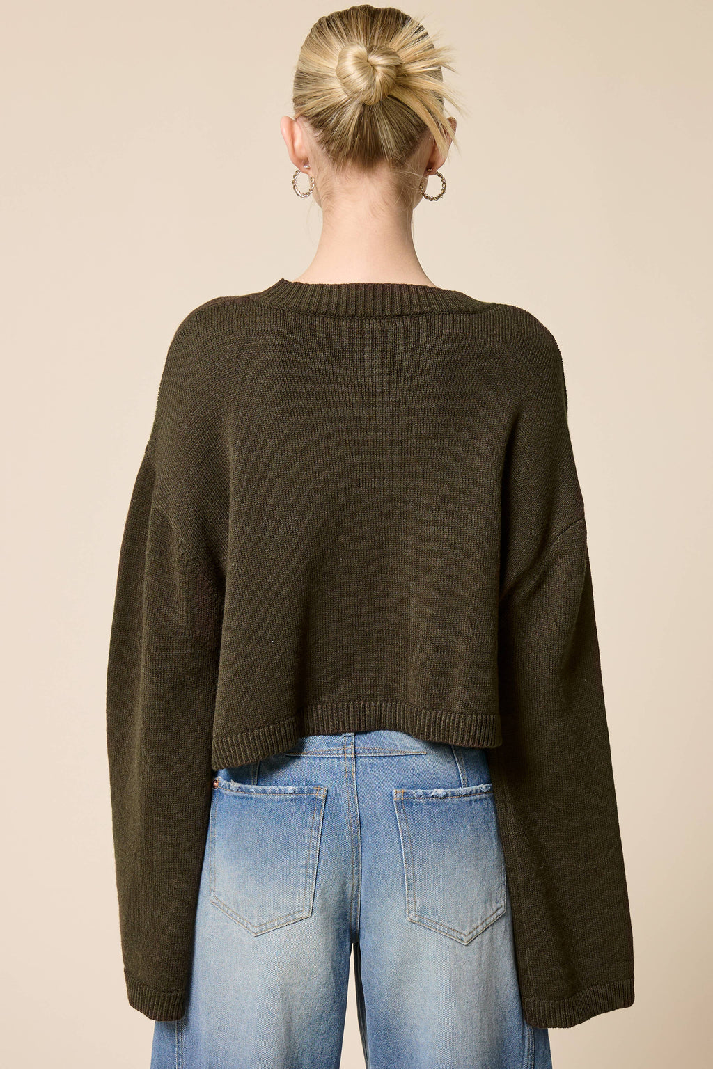 Button Front Cropped Knit Cardigan