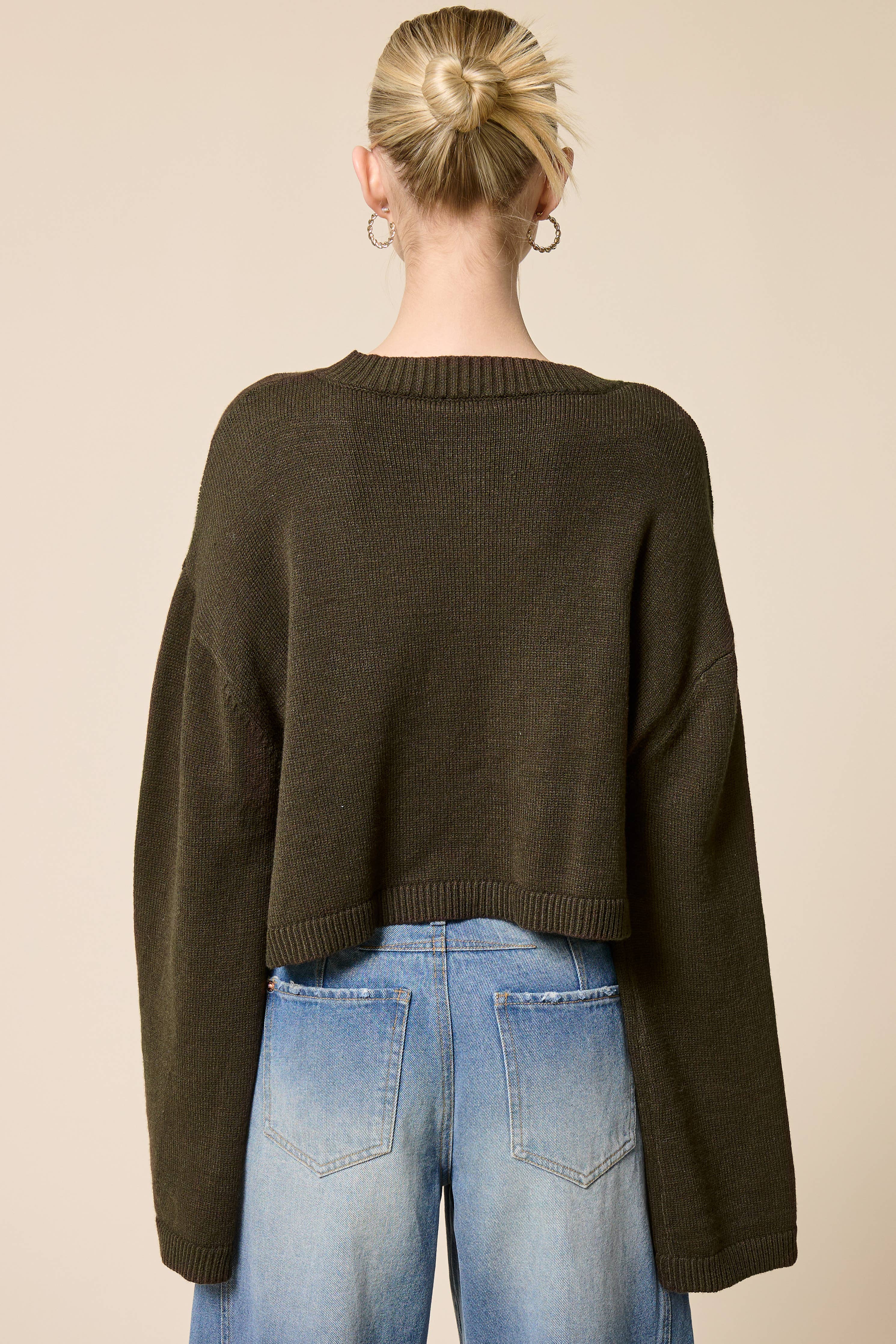 Button Front Cropped Knit Cardigan