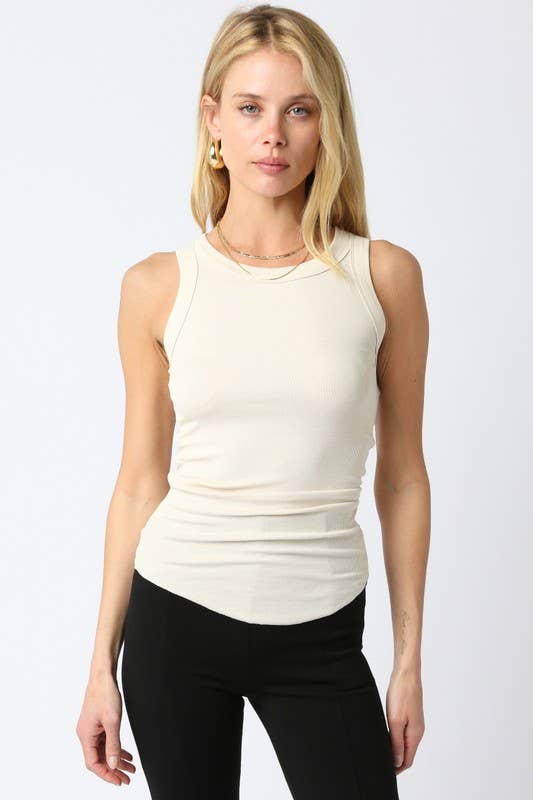 Olivaceous - Ribbed Fitted Scoop Neck Tank Top