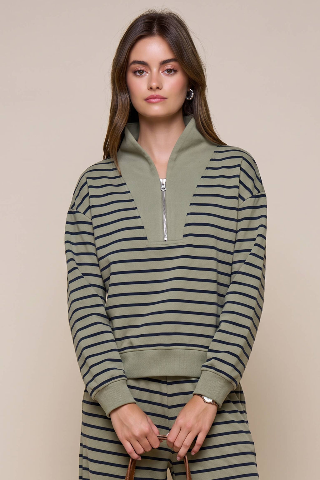 Stripe Quarter Zip Top