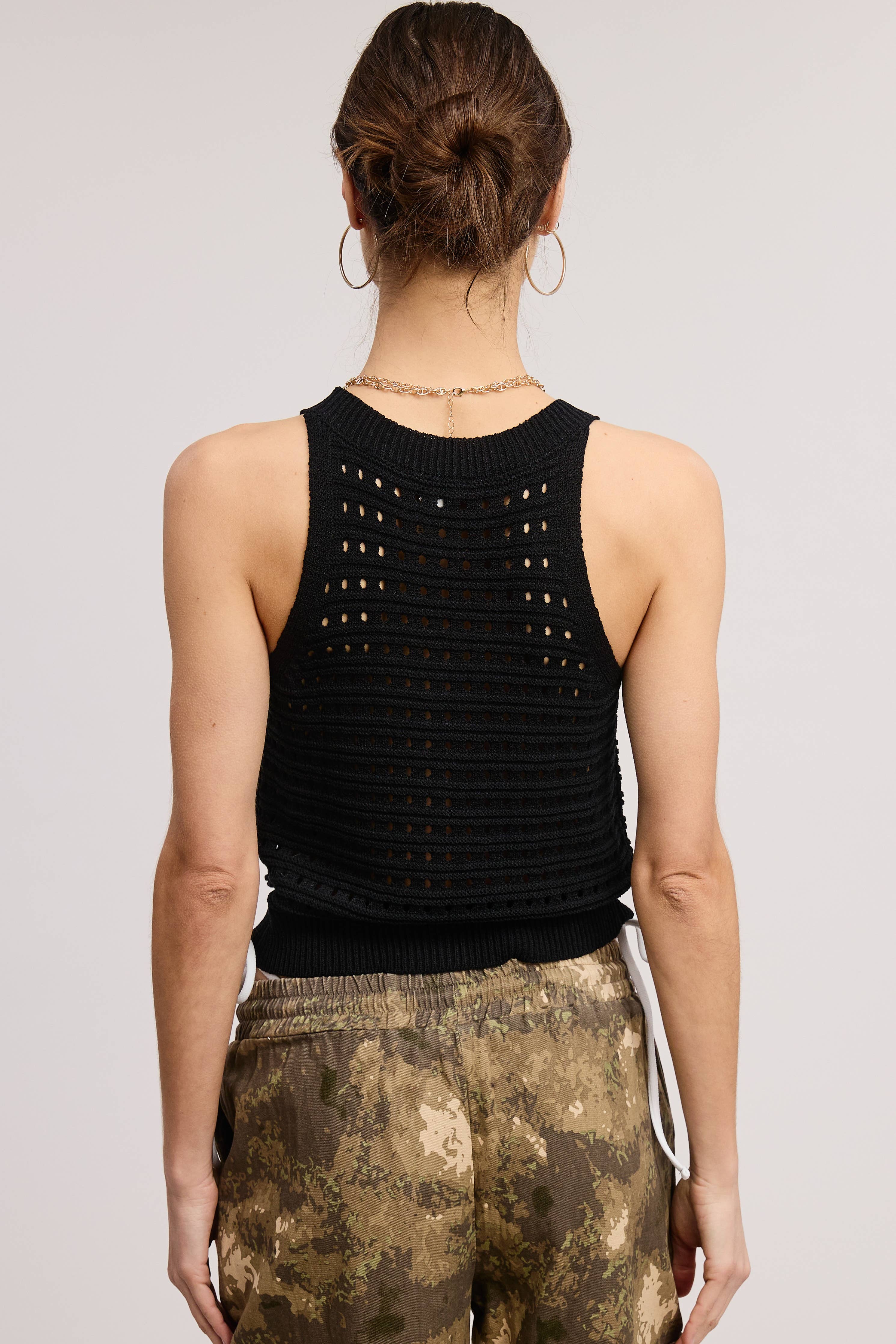Mimosa - Open Stitch Button Front Knit Tank