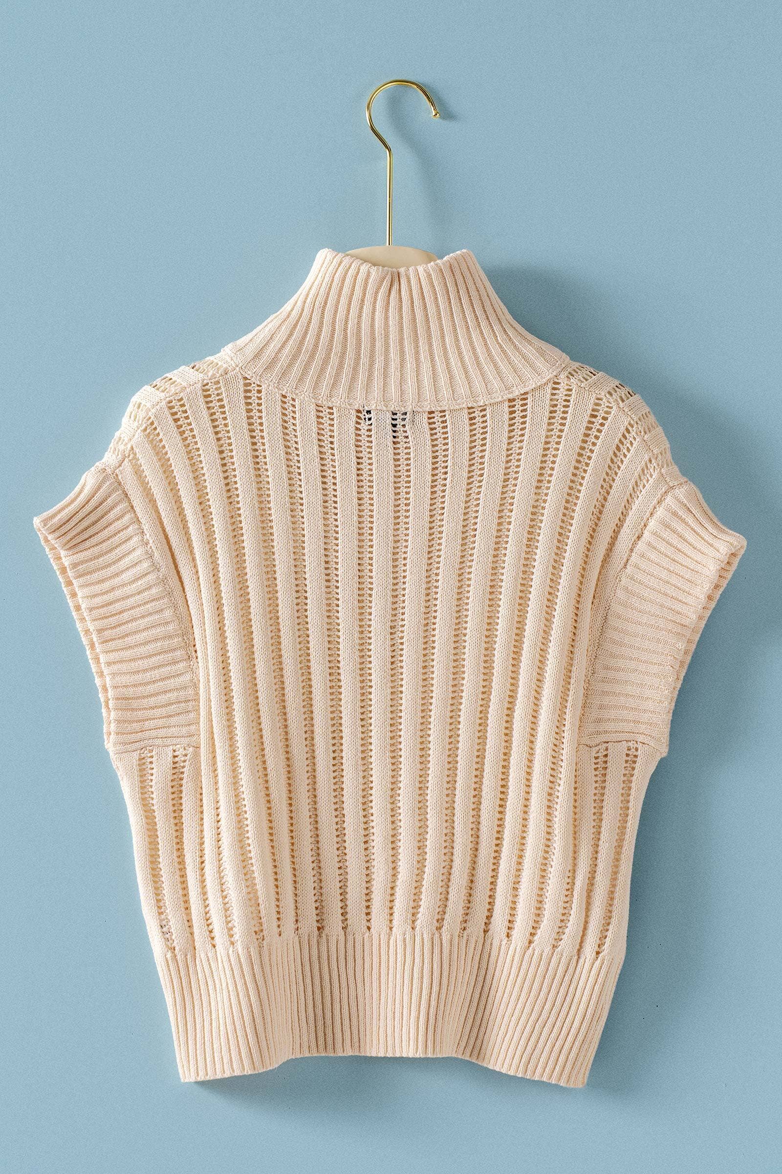 Urban Daizy - Ribbed Knit Half-Zip Mock Neck Sweater Vest