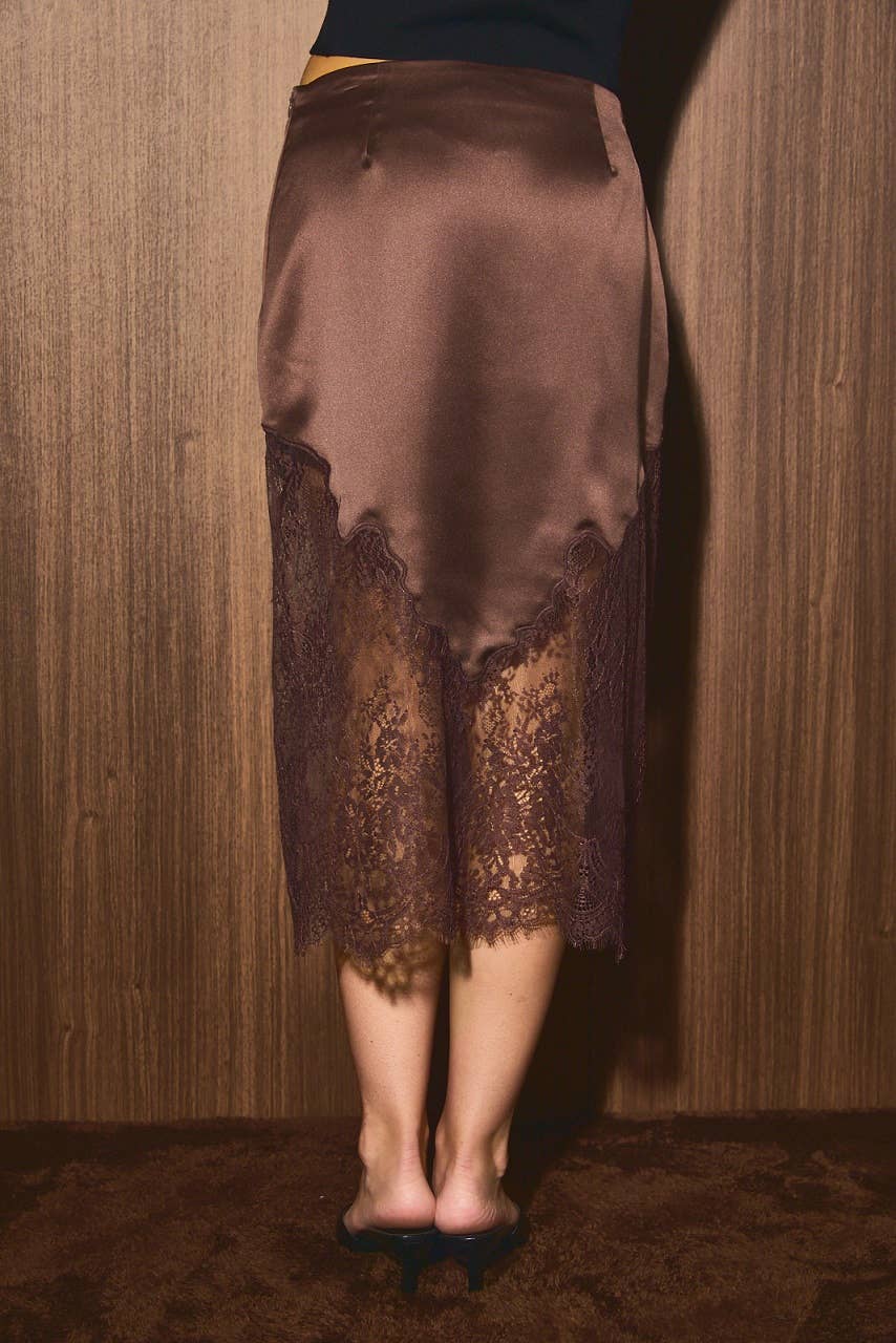 A Favorite Satin Lace Trim Midi