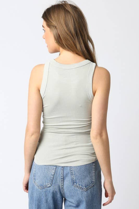 Olivaceous - Ribbed Fitted Scoop Neck Tank Top