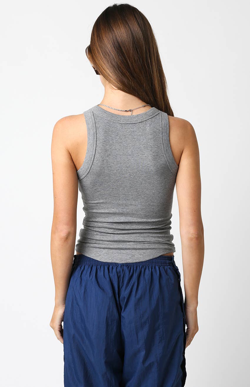 Olivaceous - Ribbed Fitted Scoop Neck Tank Top