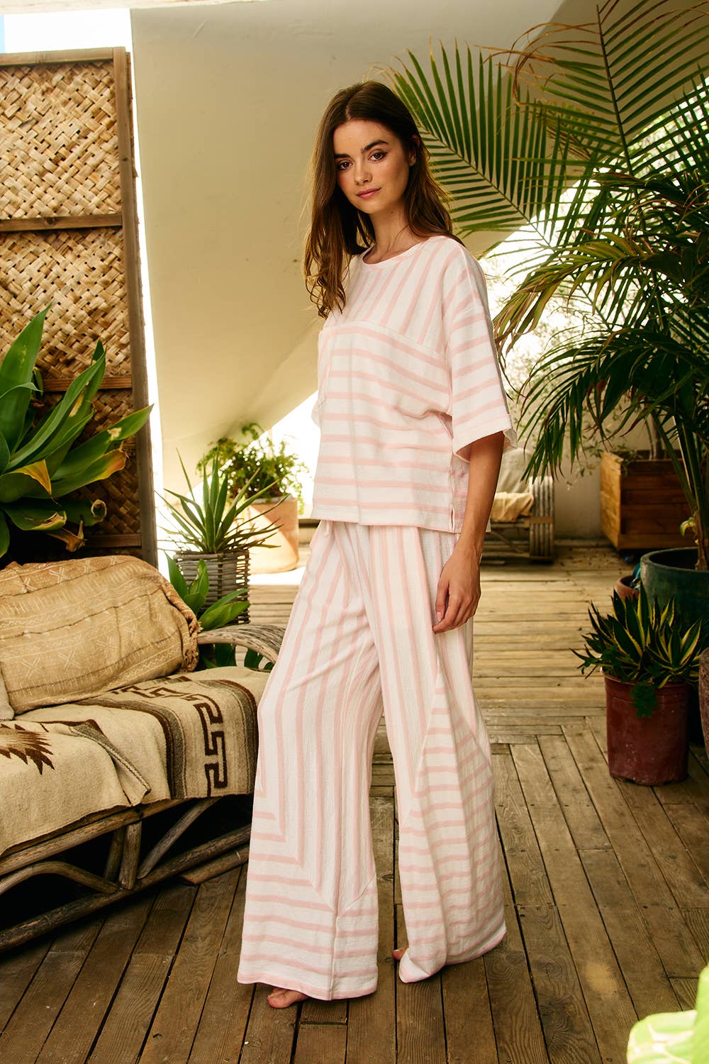 BUCKETLIST INC - P5801 | Mixed-stripe Terry Wide-leg Pants