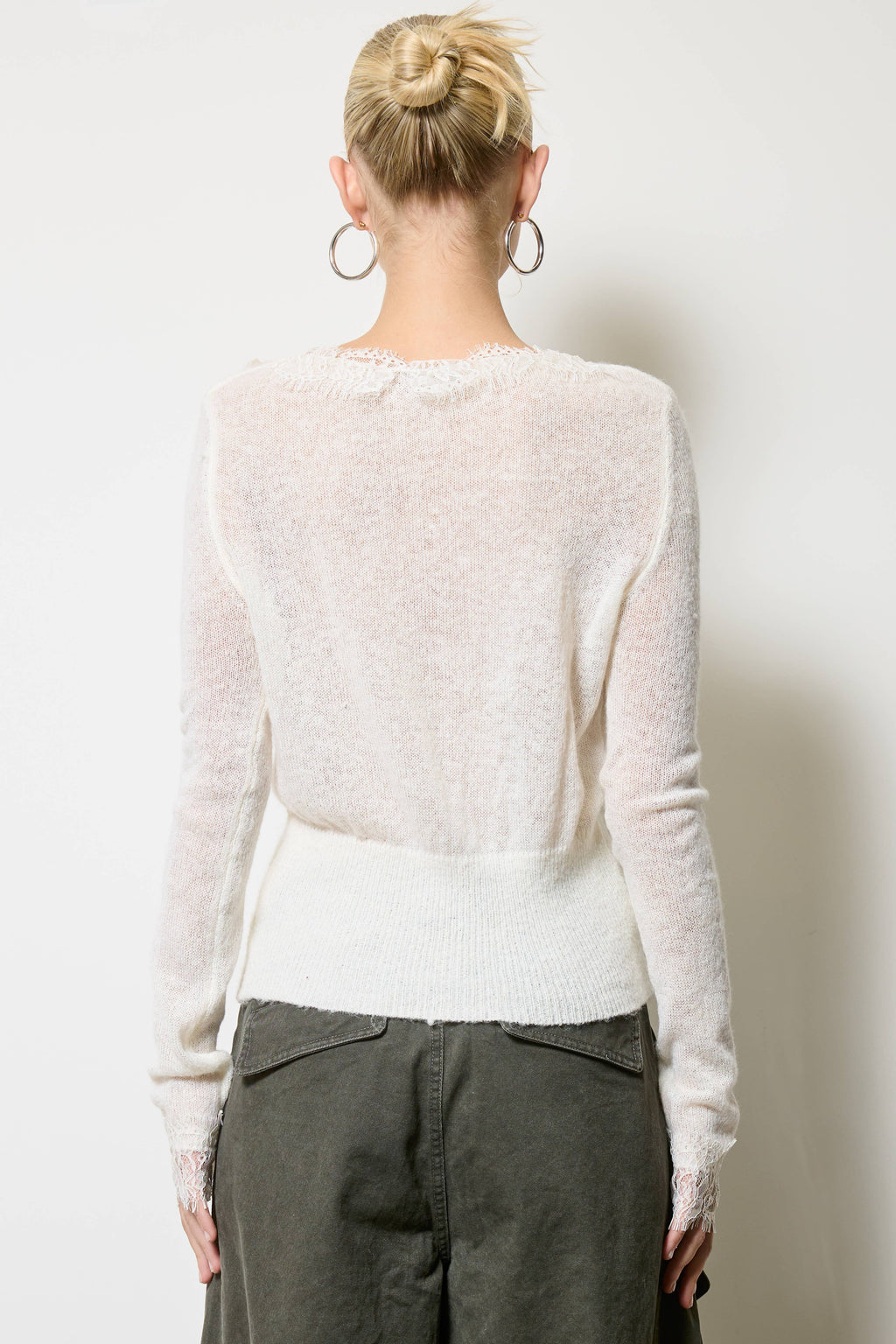 Mimosa - Lace Trim V Neck Knit Cardigan