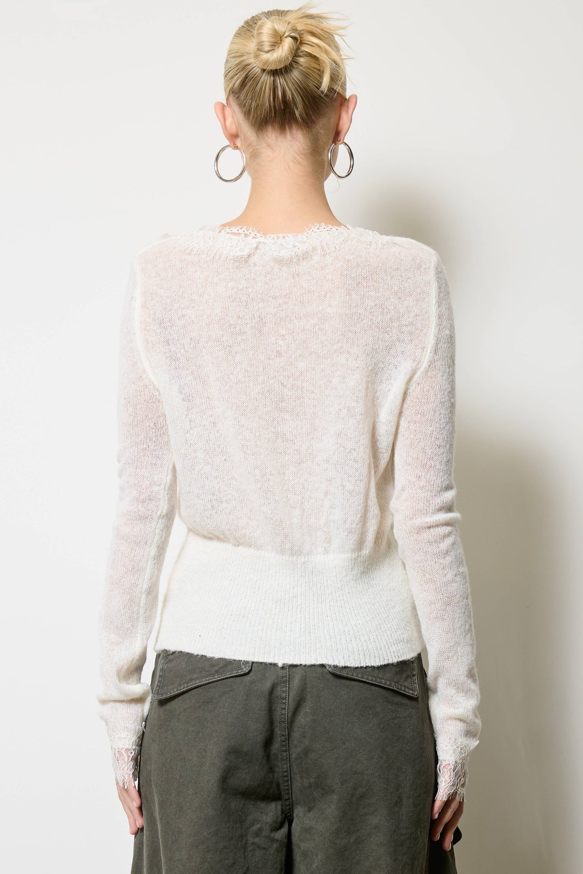 Mimosa - Lace Trim V Neck Knit Cardigan