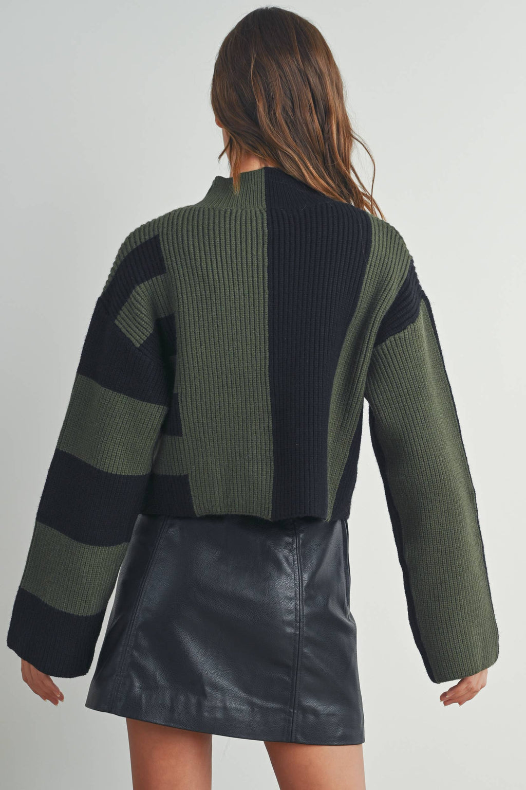 A Favorite Color Block Mock Turtleneck Sweater