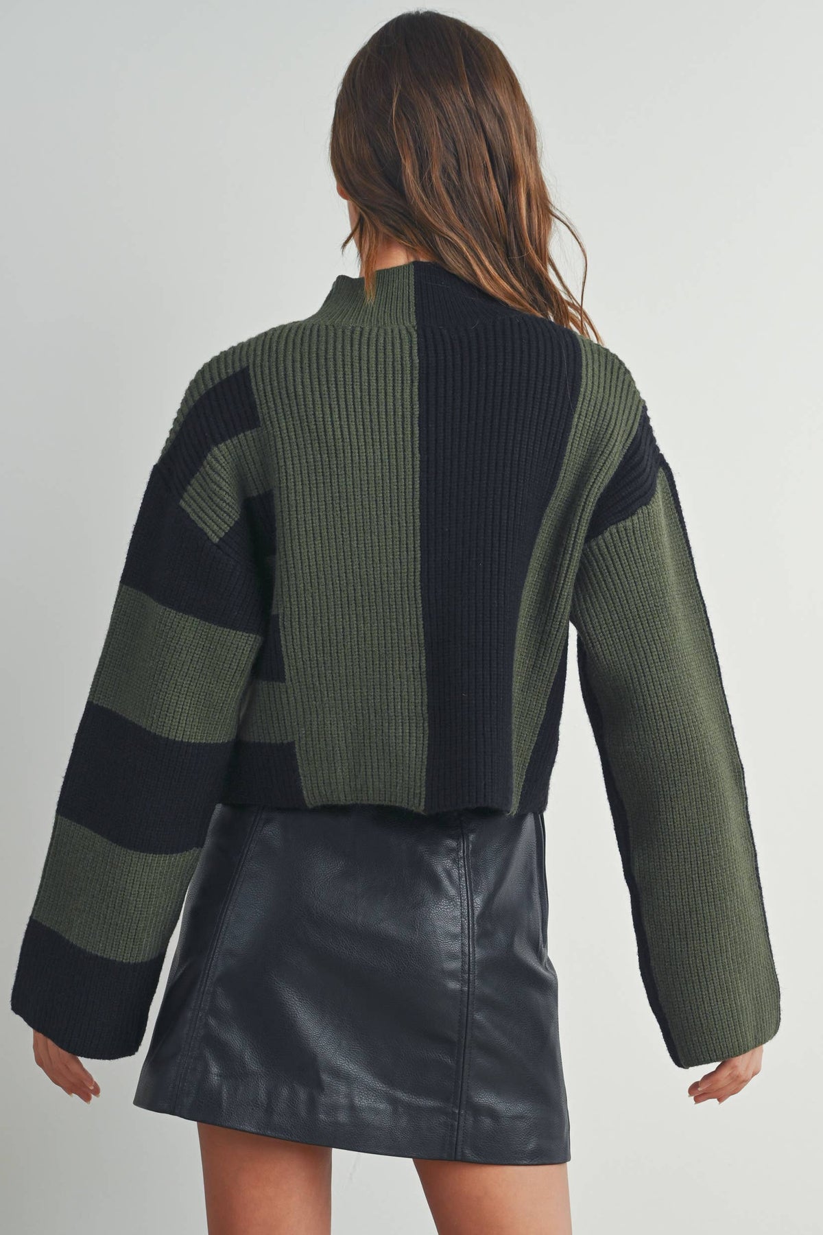 A Favorite Color Block Mock Turtleneck Sweater