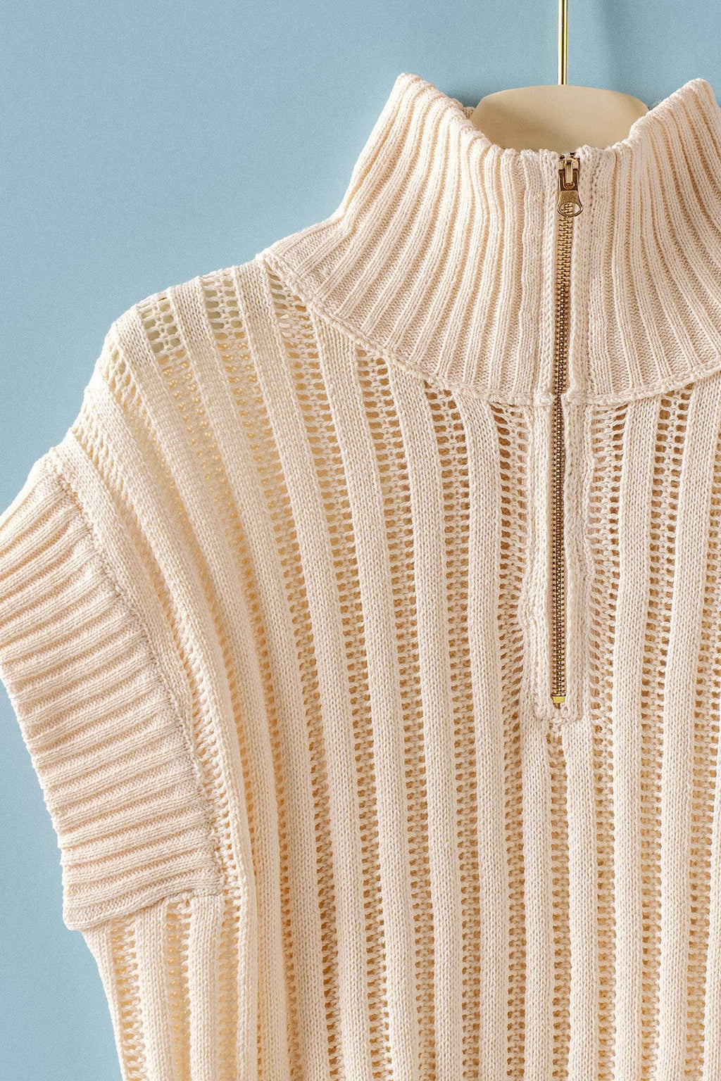 Urban Daizy - Ribbed Knit Half-Zip Mock Neck Sweater Vest