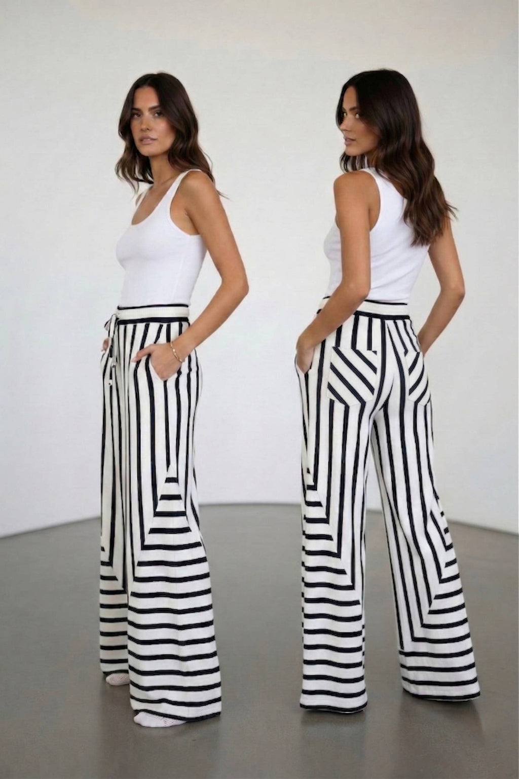 BUCKETLIST INC - P5801 | Mixed-stripe Terry Wide-leg Pants