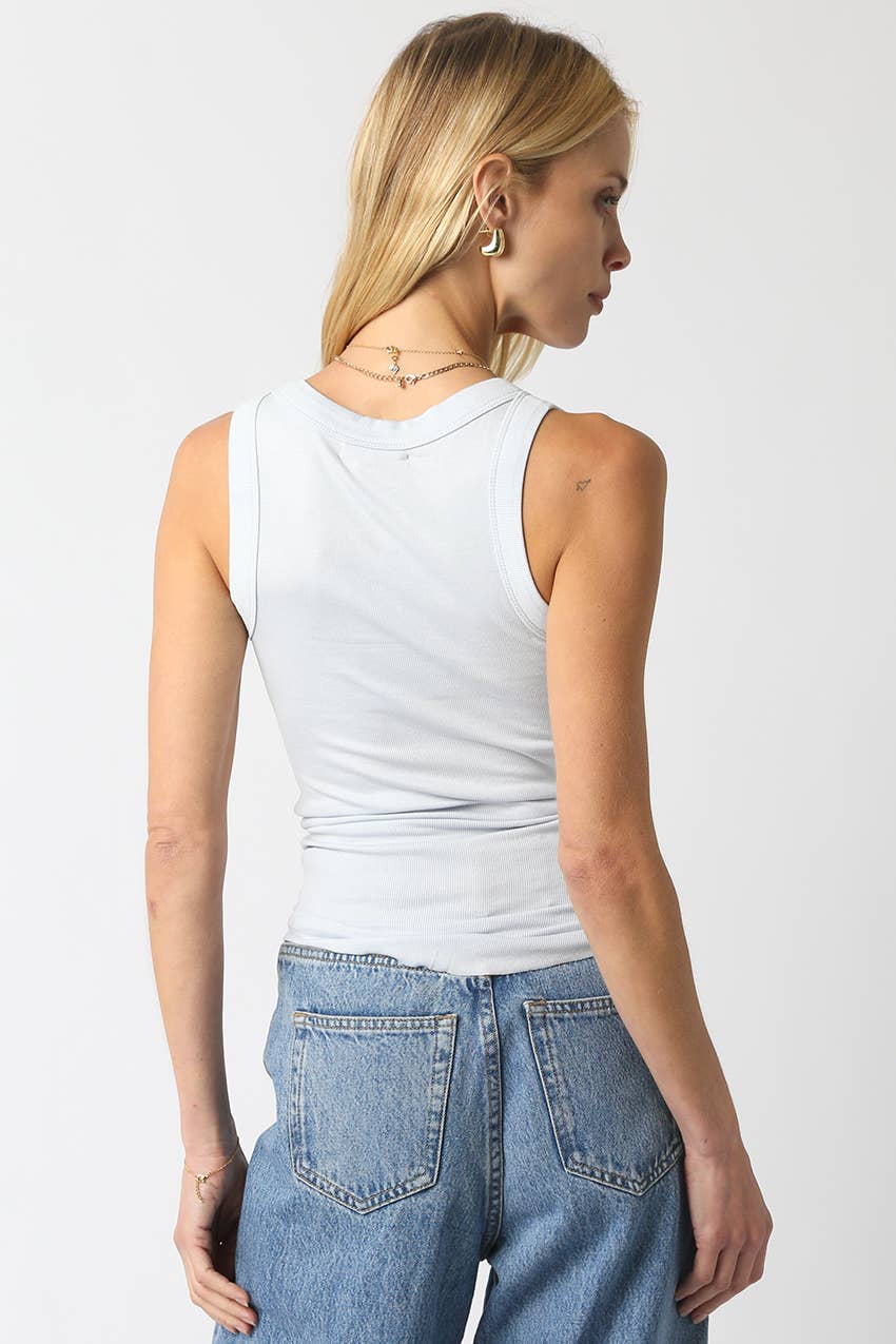 Olivaceous - Ribbed Fitted Scoop Neck Tank Top