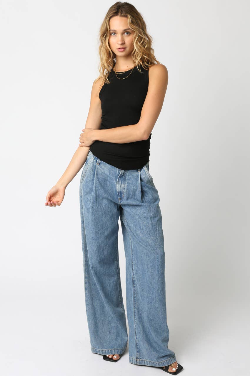 Olivaceous - Ribbed Fitted Scoop Neck Tank Top