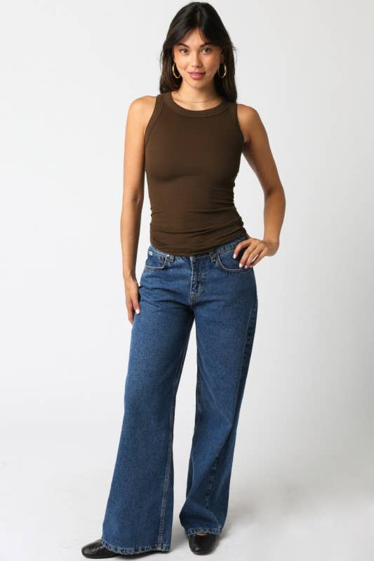 Olivaceous - Ribbed Fitted Scoop Neck Tank Top