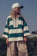 Urban Daizy - Oversized Half Zip Bold Stripe Statement Pullover Sweatshirt