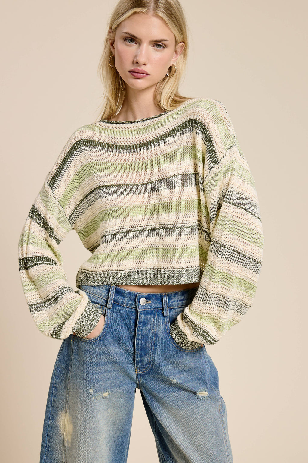 Contrast Stripe Lightweight Knit Sweater