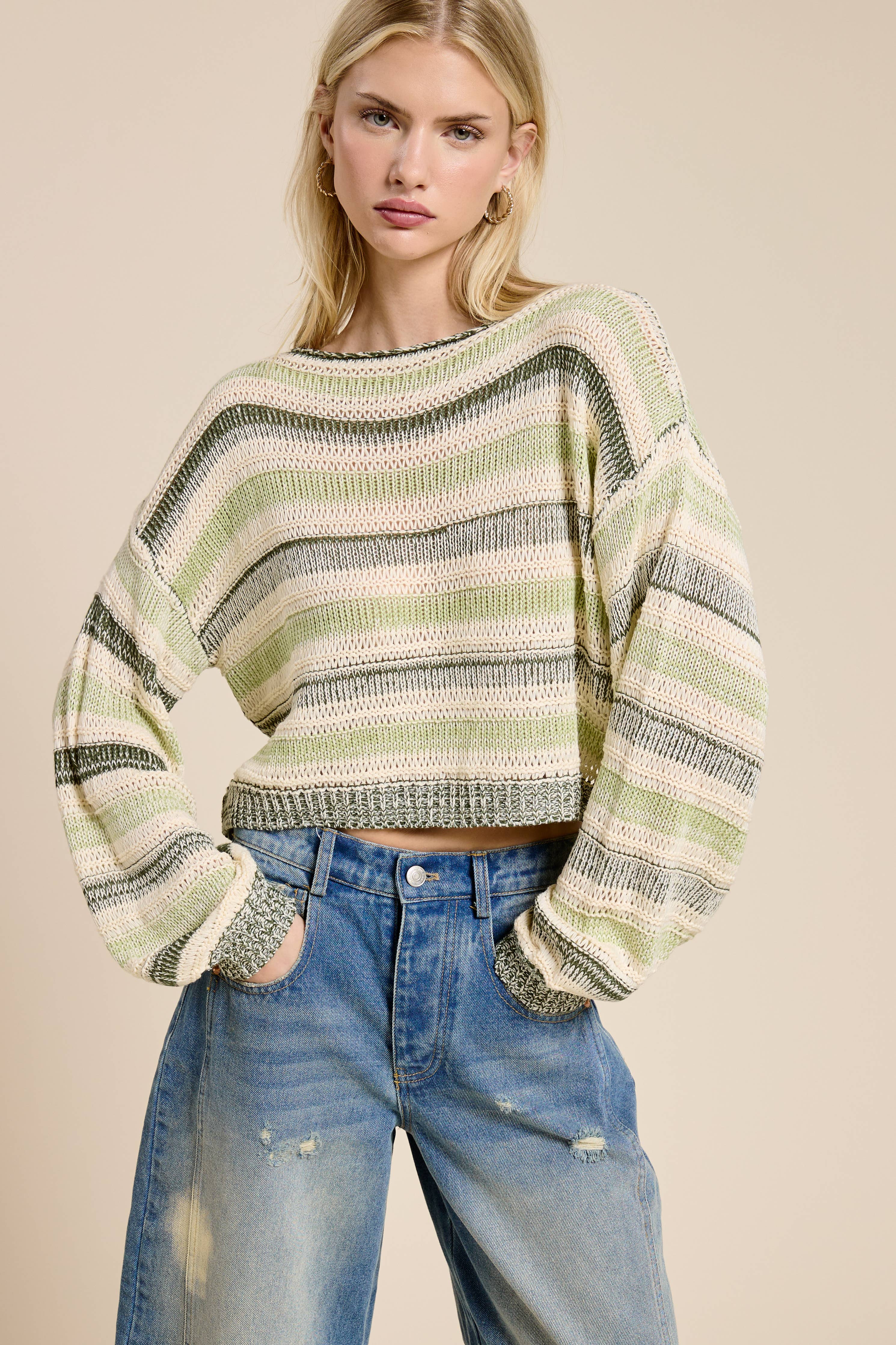 Contrast Stripe Lightweight Knit Sweater