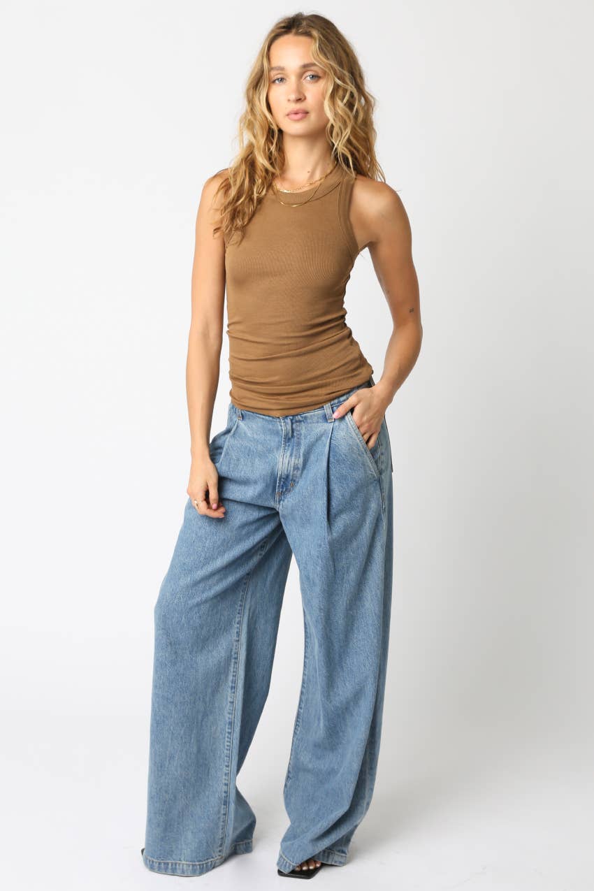 Olivaceous - Ribbed Fitted Scoop Neck Tank Top
