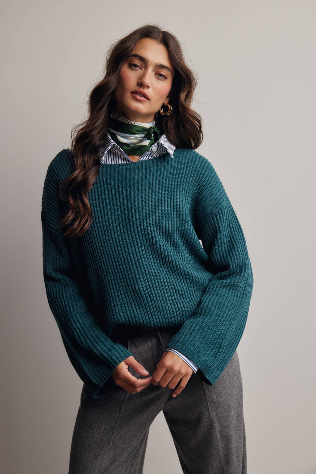 Forte - Ribbed Knit Boat Neck Sweater FSW0065