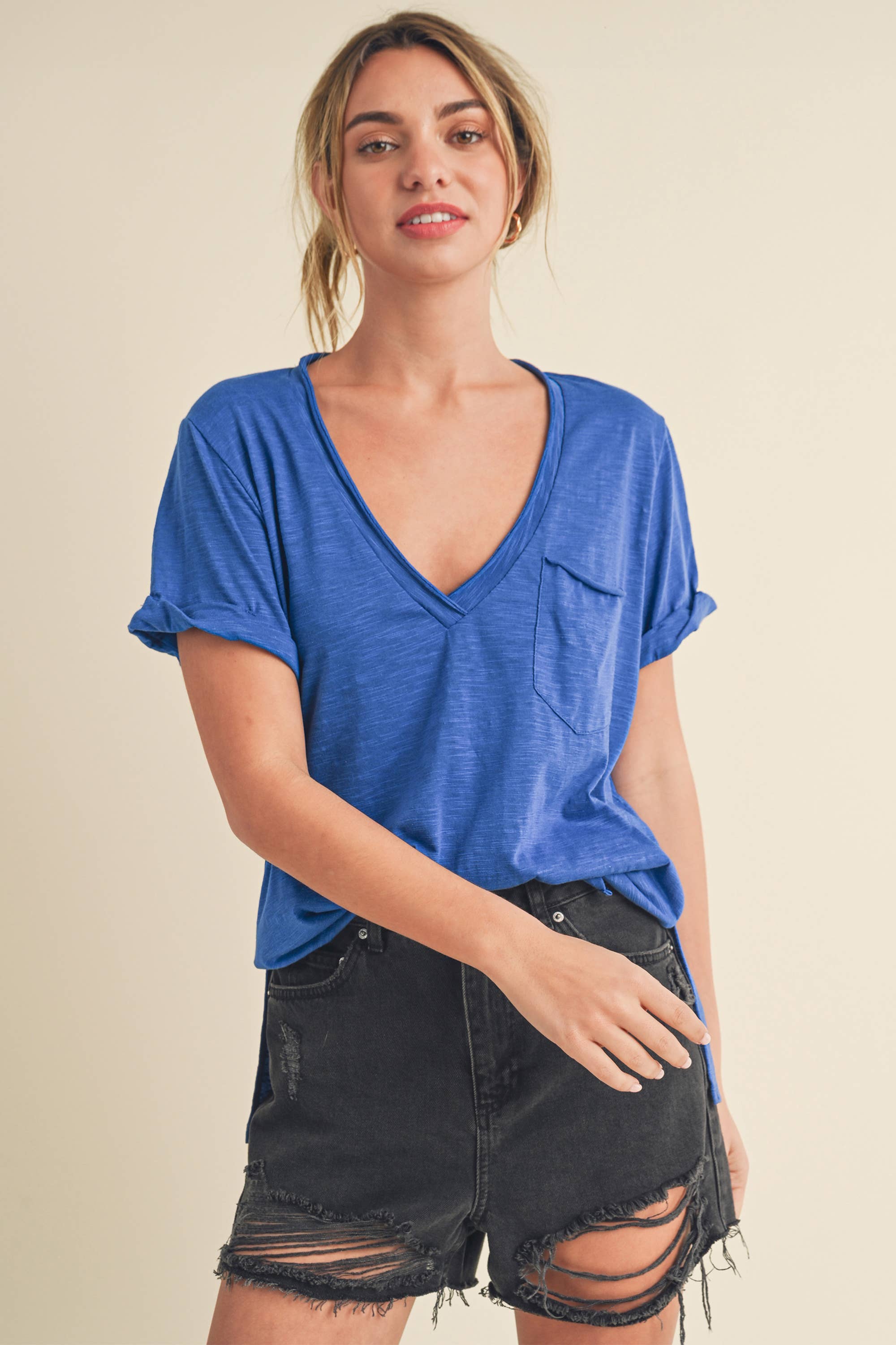 AEMI + CO - Zoie V-Neck Short Sleeve Top
