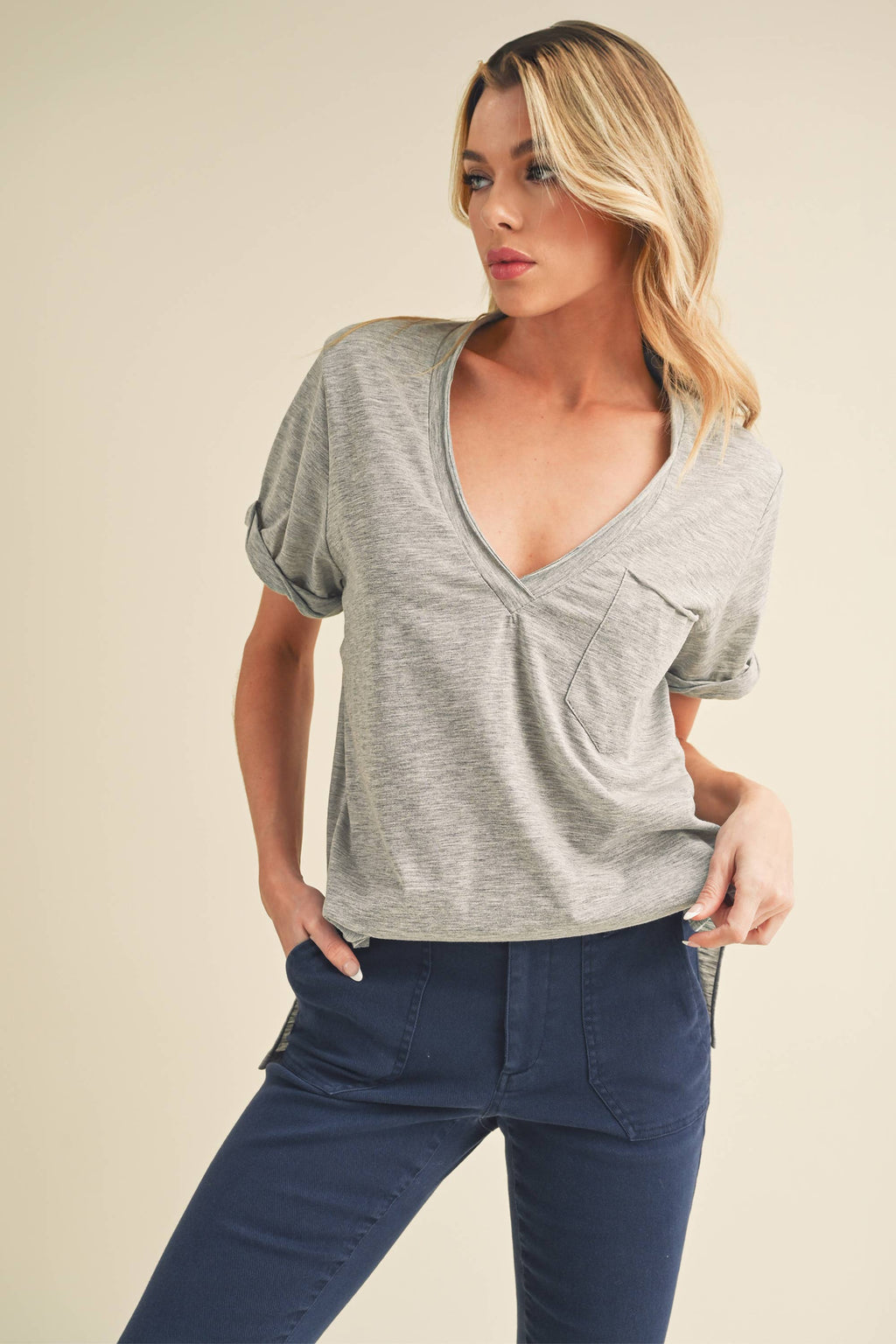 AEMI + CO - Zoie V-Neck Short Sleeve Top