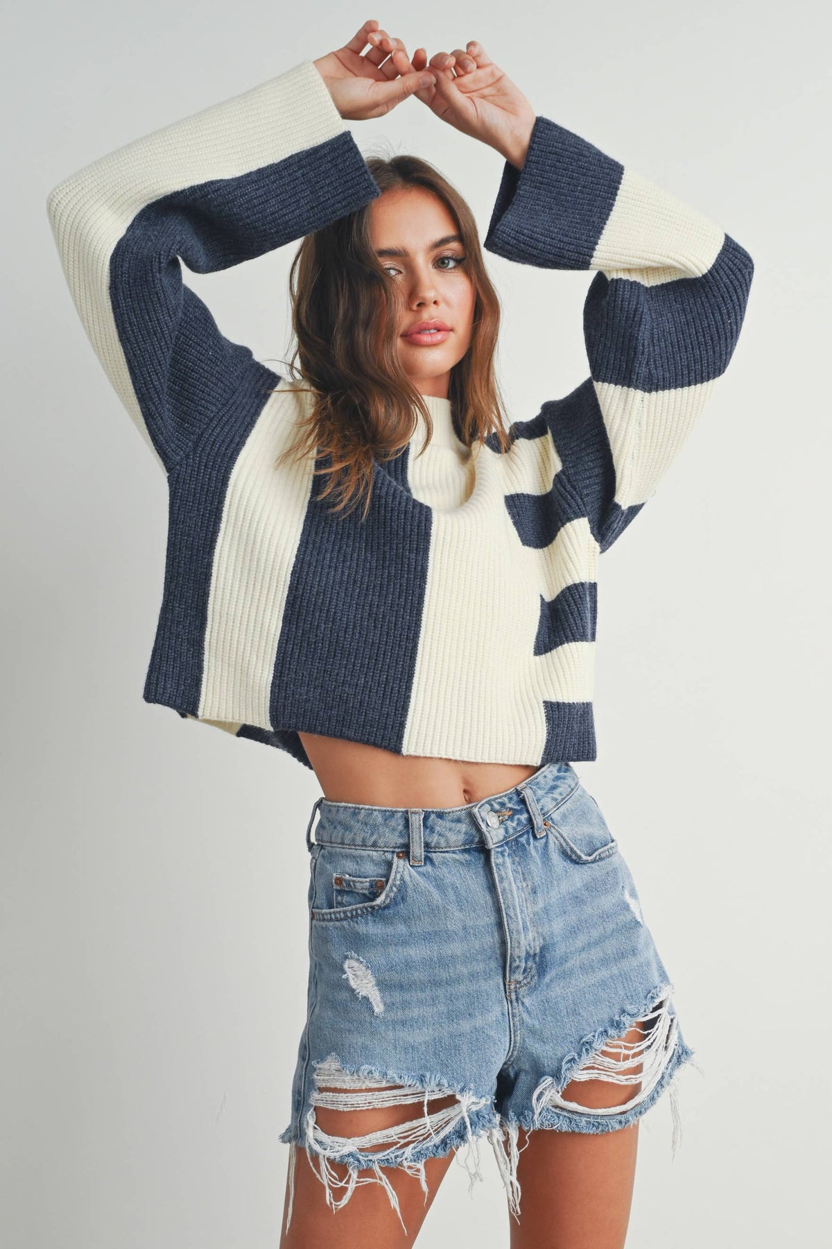A Favorite Color Block Mock Turtleneck Sweater