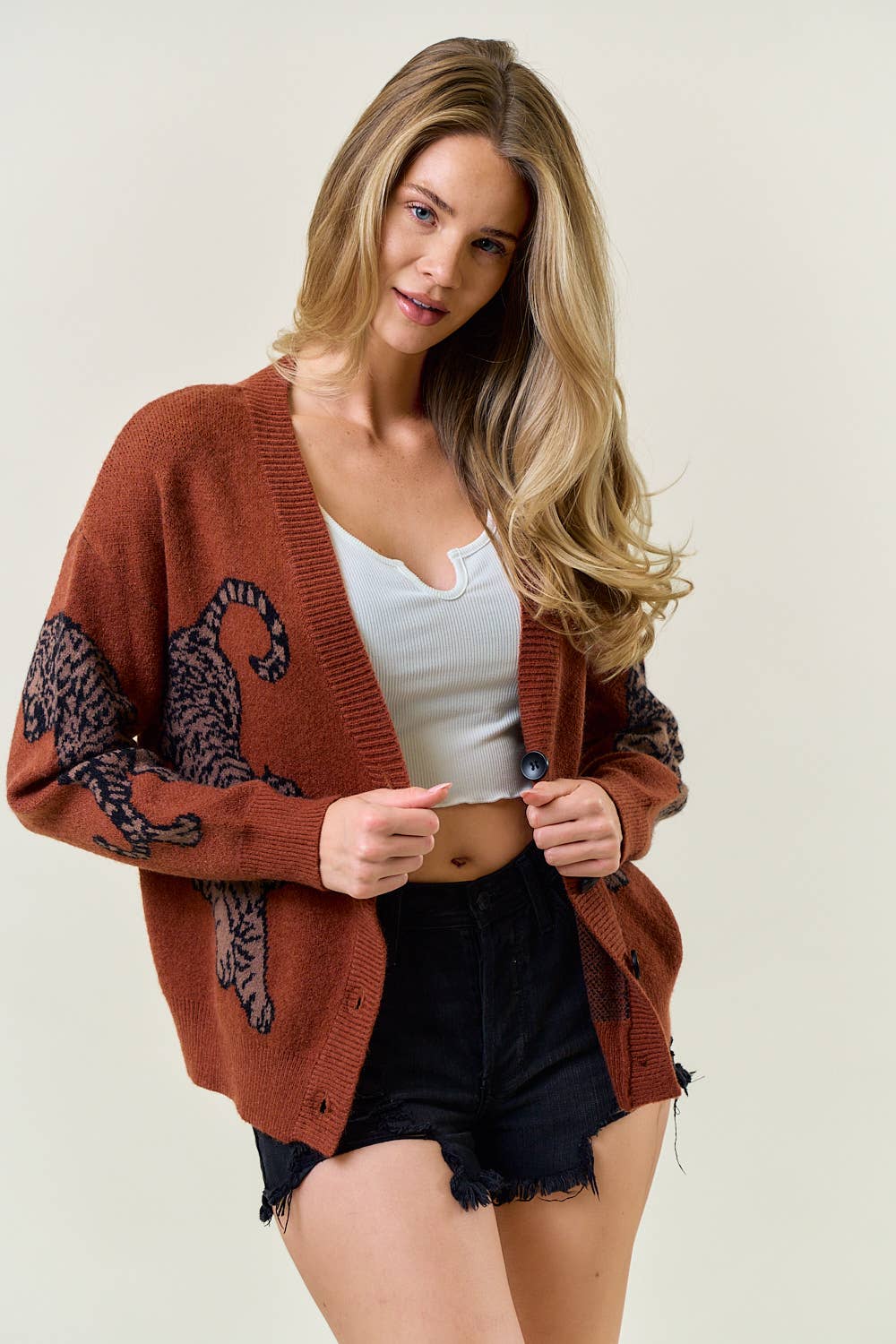 Doe and Rae - TIGER PRINTED SWEATER CARDIGAN