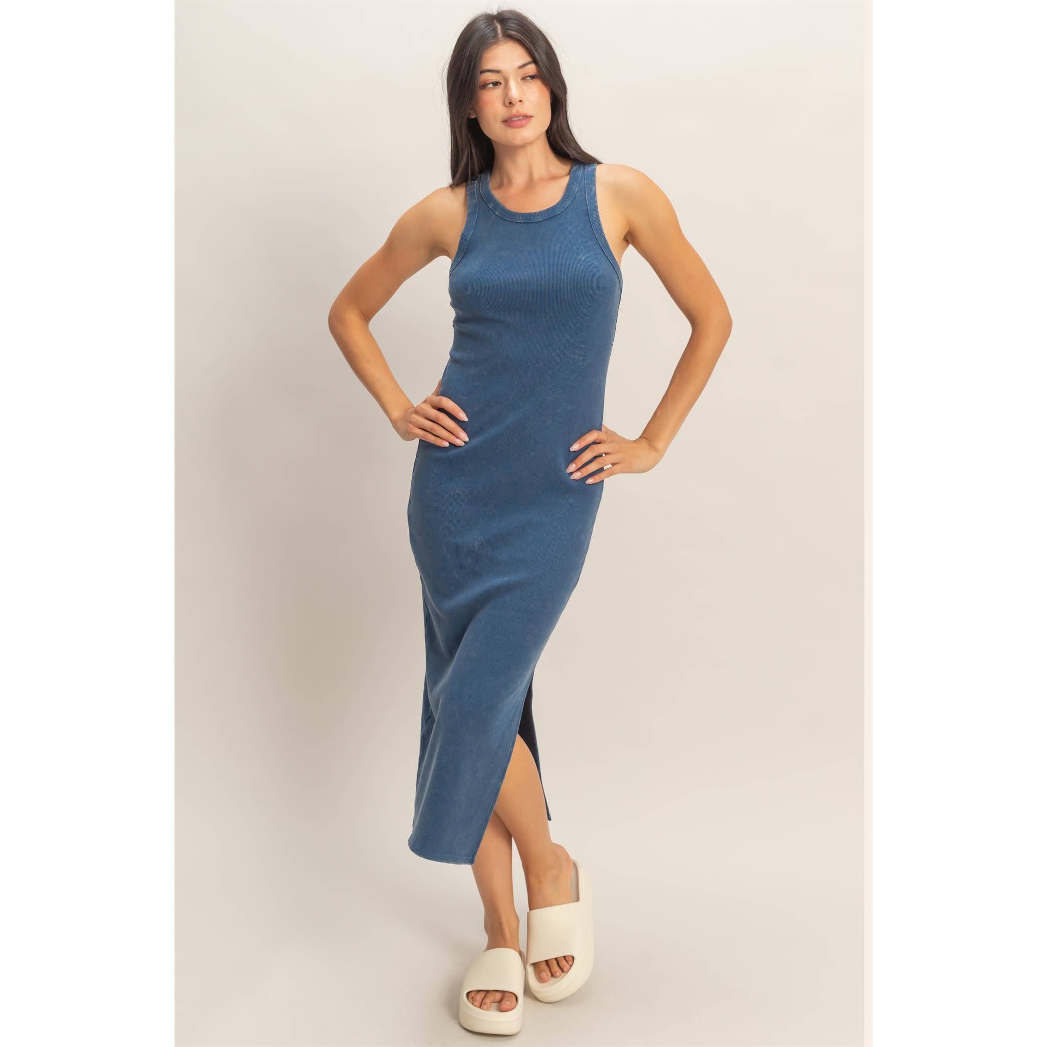 HYFVE - Acid Washed Ribbed Midi Tank Dress