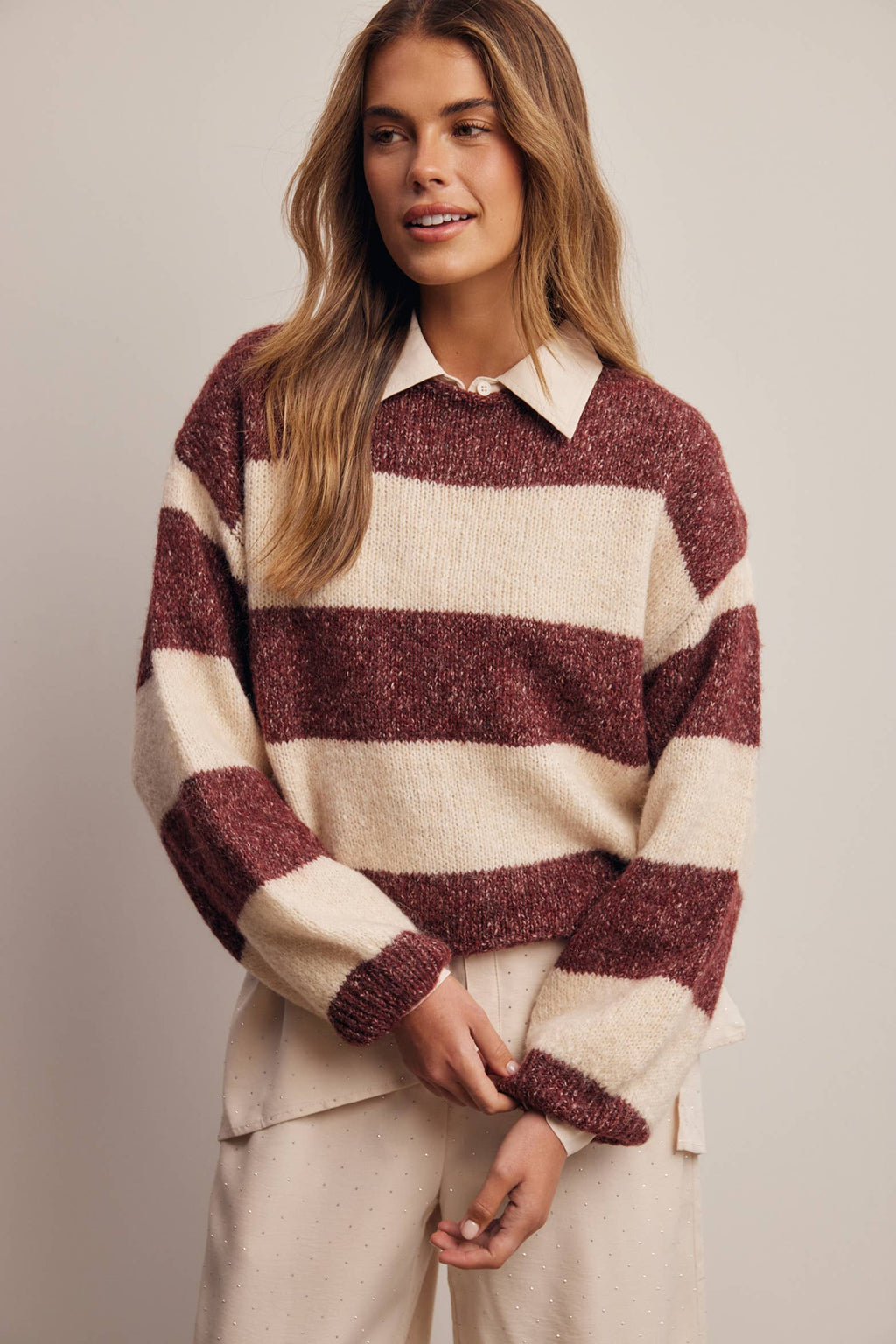 Forte - Soft Stripe Knit Sweater FSW0097
