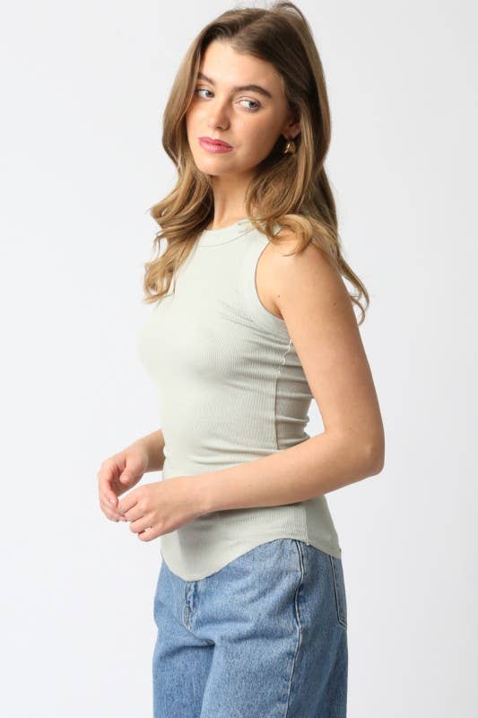 Olivaceous - Ribbed Fitted Scoop Neck Tank Top