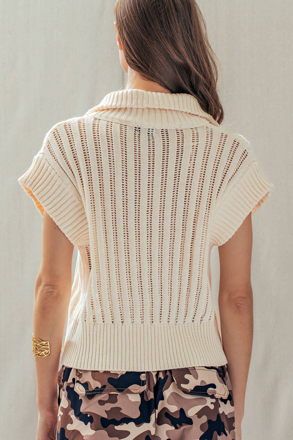 Urban Daizy - Ribbed Knit Half-Zip Mock Neck Sweater Vest