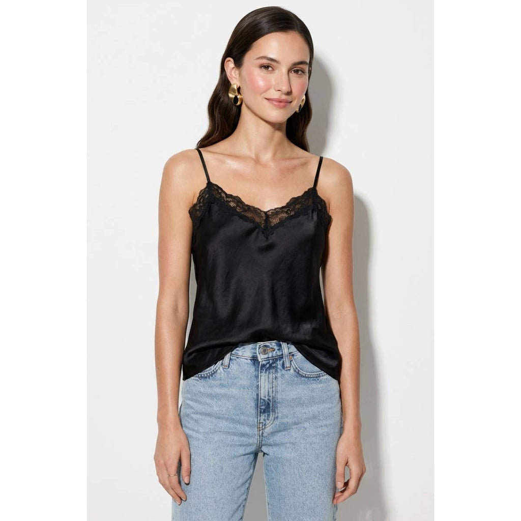 Classic Satin V-neck Lace Trim Cami