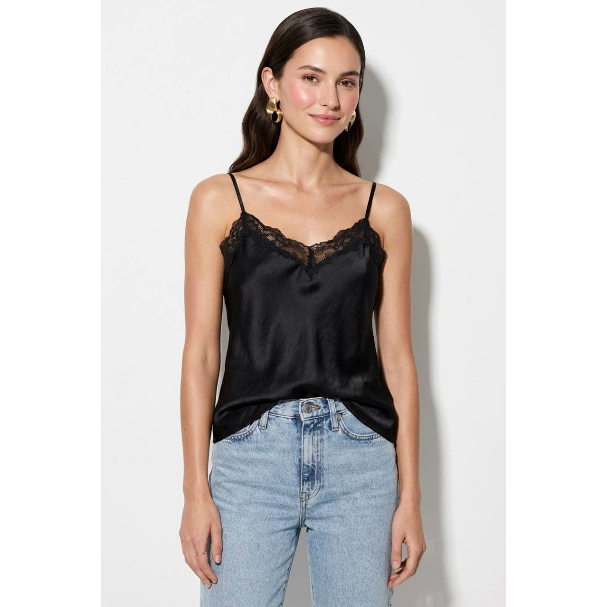 Classic Satin V-neck Lace Trim Cami