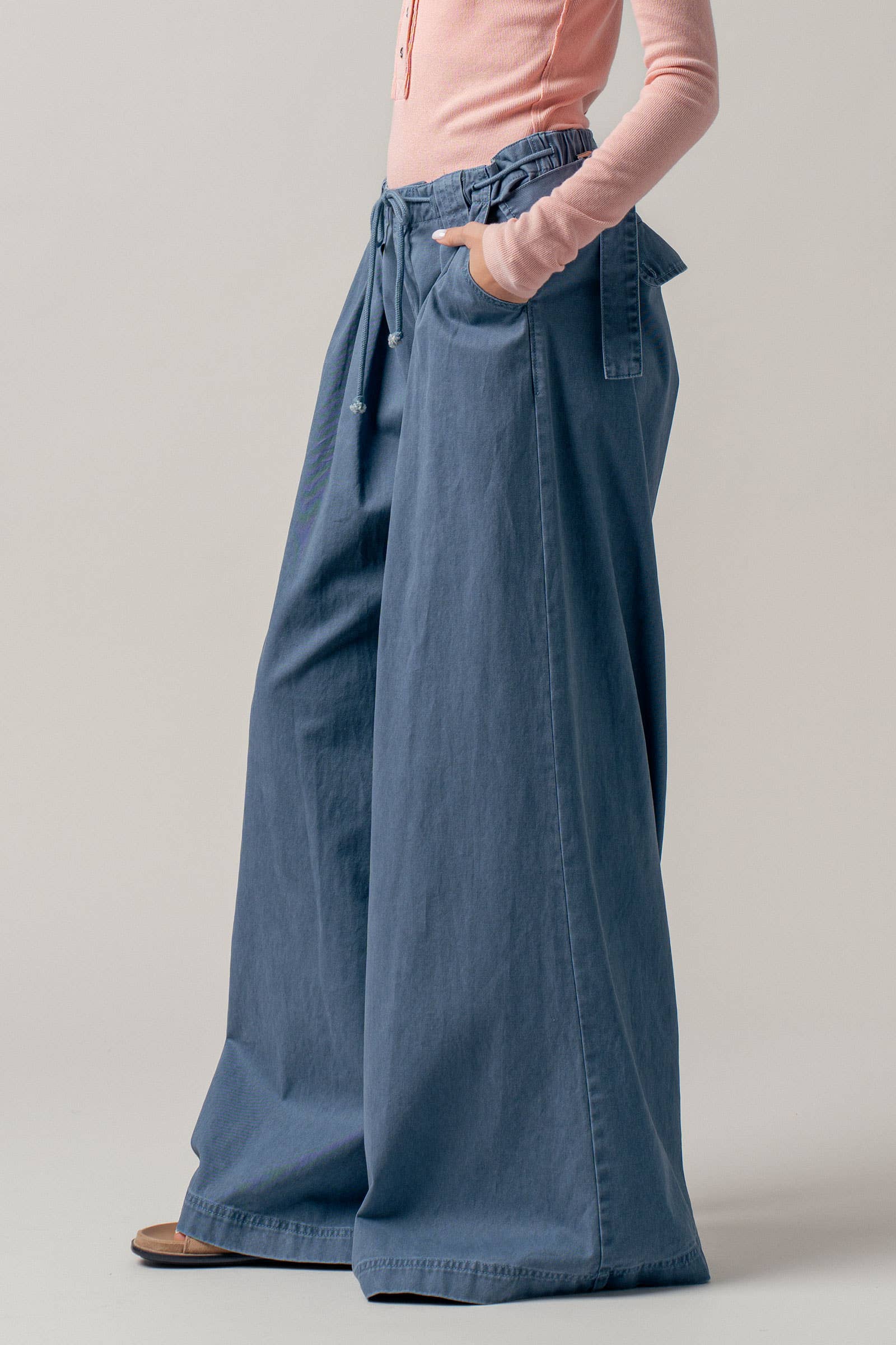 Urban Daizy - Wide-Leg Drawstring Denim Pants