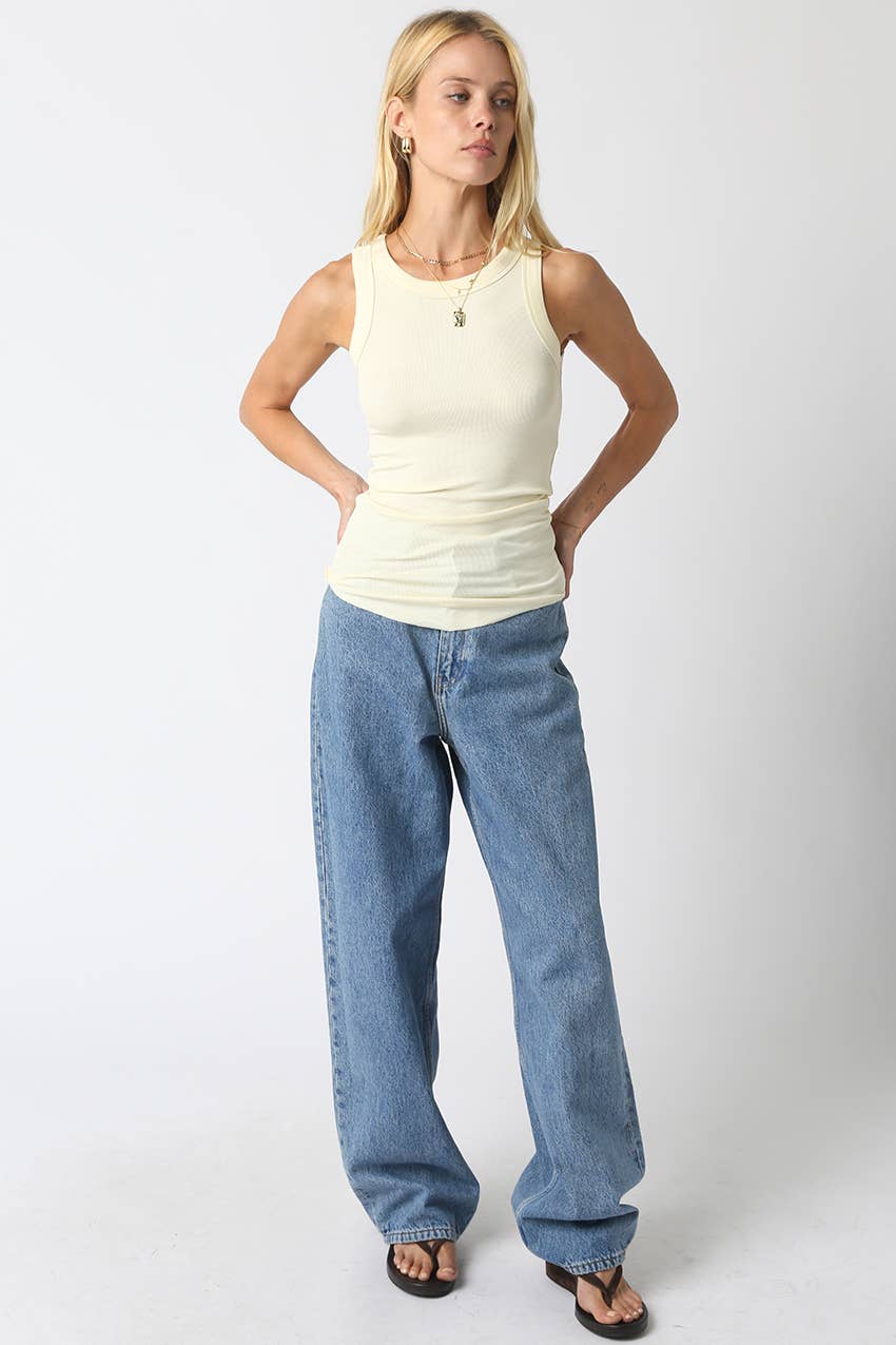 Olivaceous - Ribbed Fitted Scoop Neck Tank Top