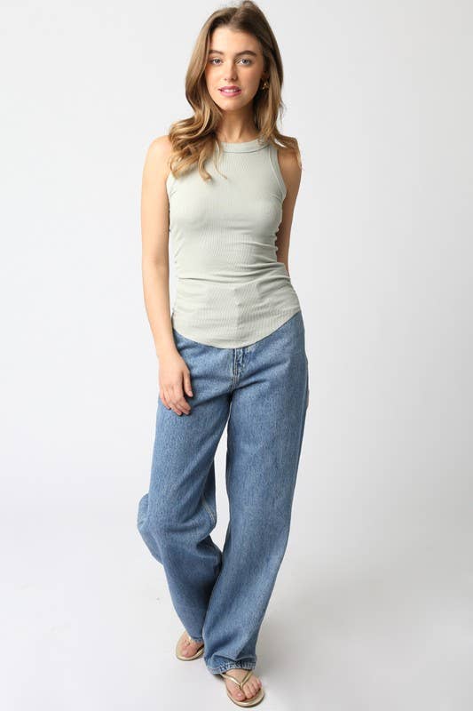 Olivaceous - Ribbed Fitted Scoop Neck Tank Top