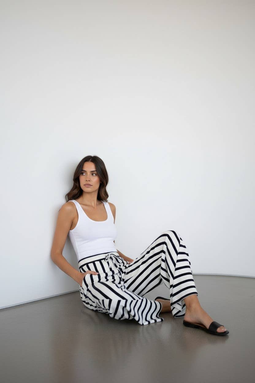 BUCKETLIST INC - P5801 | Mixed-stripe Terry Wide-leg Pants
