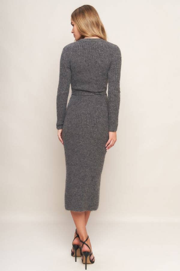 FLYING TOMATO - A sweater knit midi dress - ISW5236 H GREY