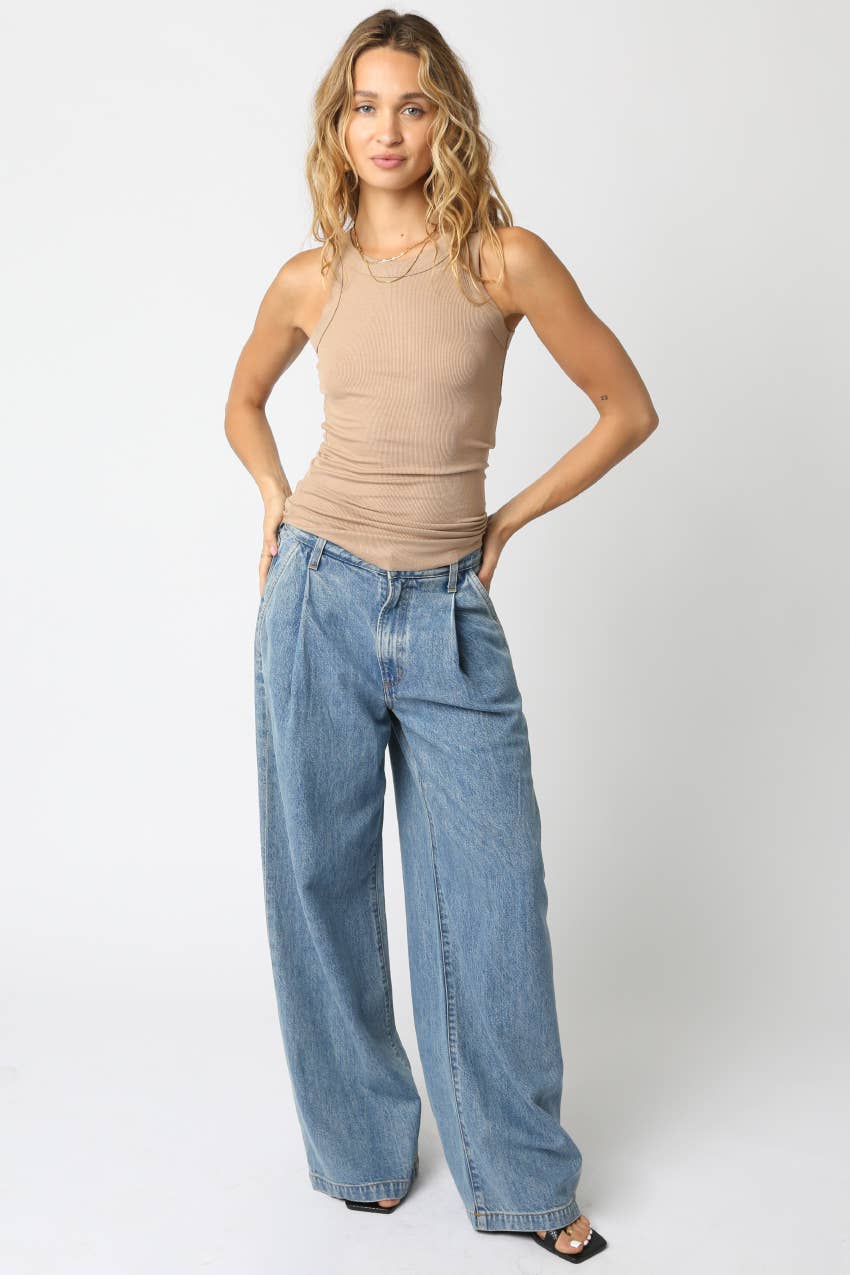 Olivaceous - Ribbed Fitted Scoop Neck Tank Top
