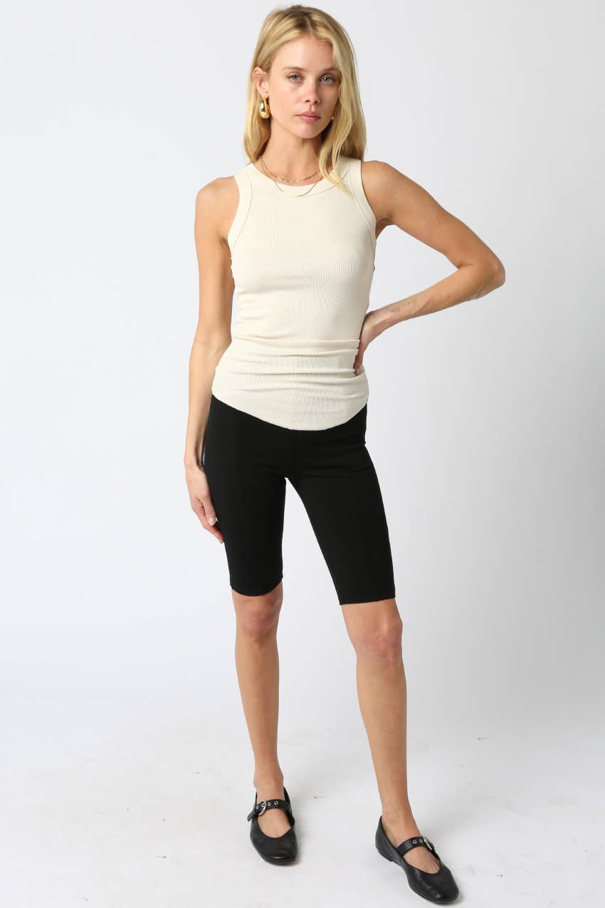 Olivaceous - Ribbed Fitted Scoop Neck Tank Top