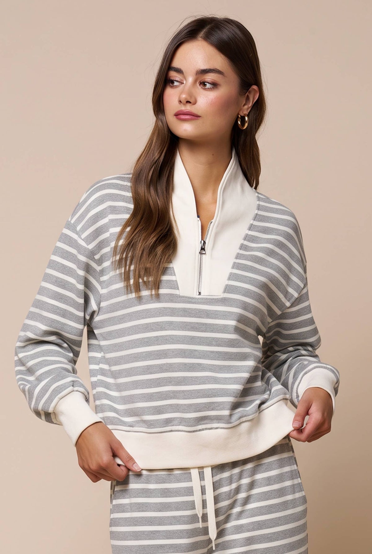 Stripe Quarter Zip Top