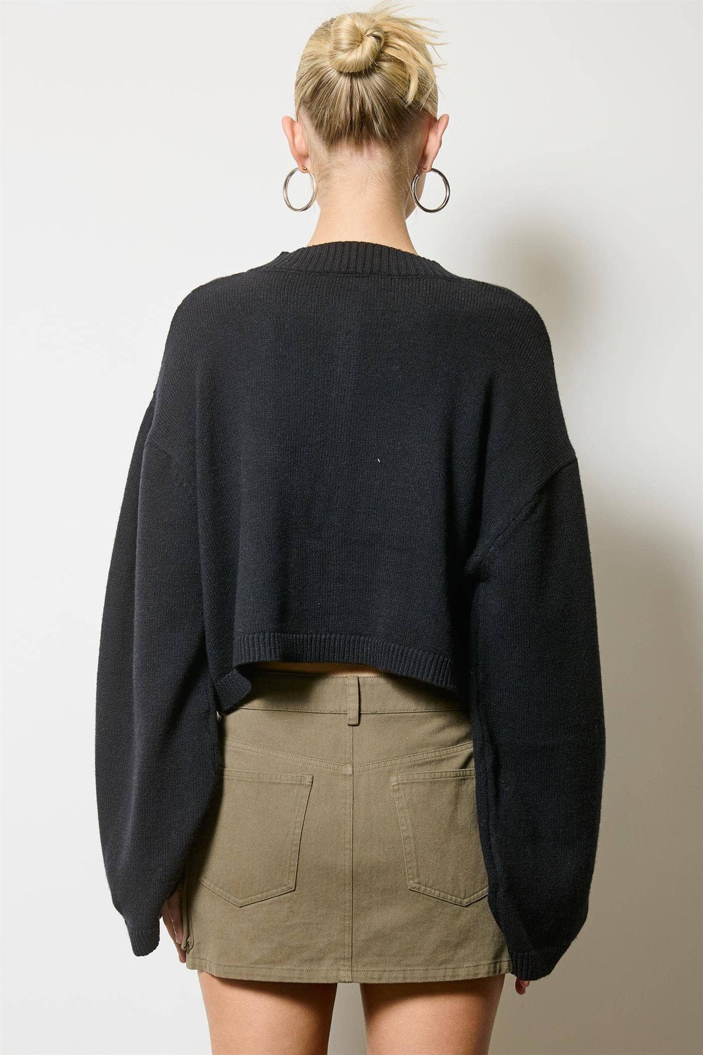 Button Front Cropped Knit Cardigan