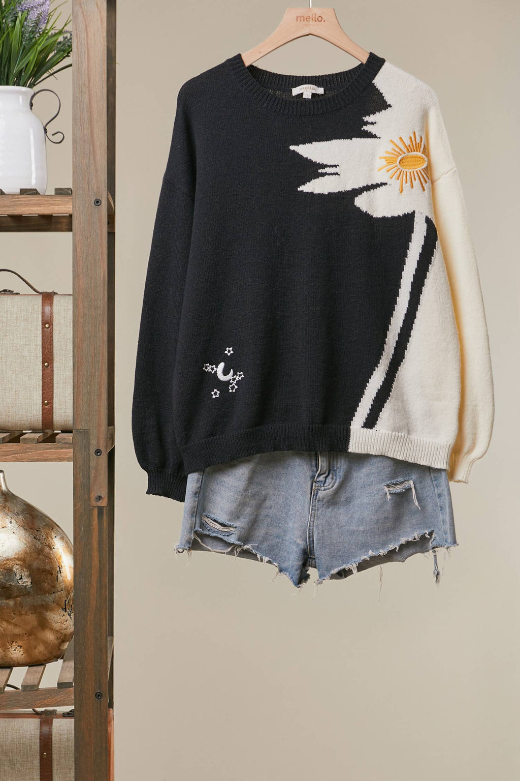 Mello. - Contrast Graphic Knit Sweater