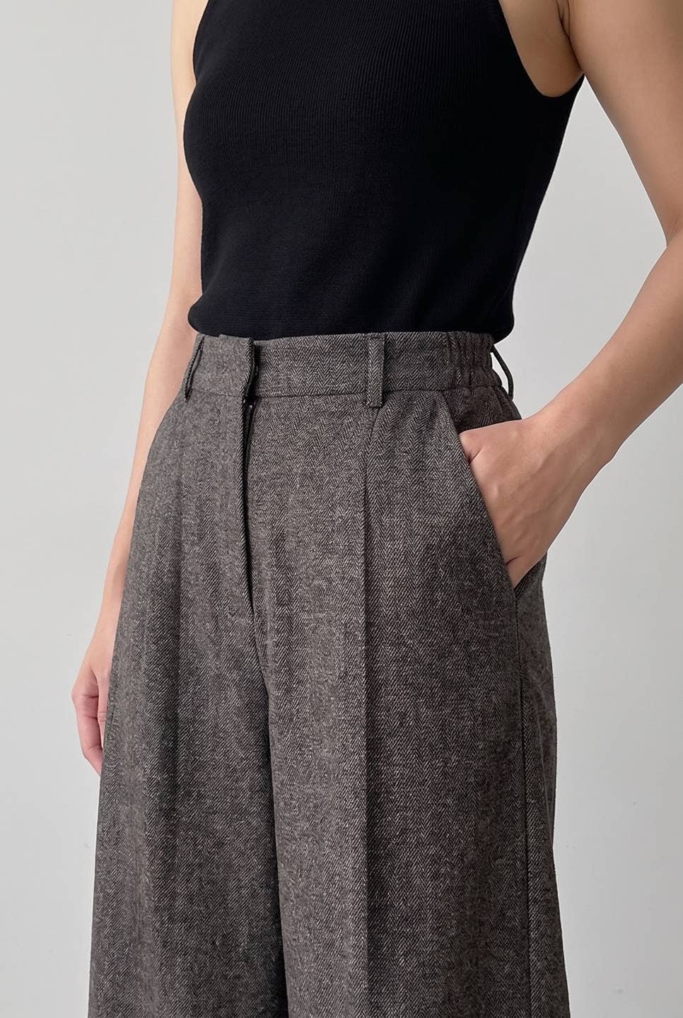FLYING TOMATO - A solid woven wide leg pant -FP2191T