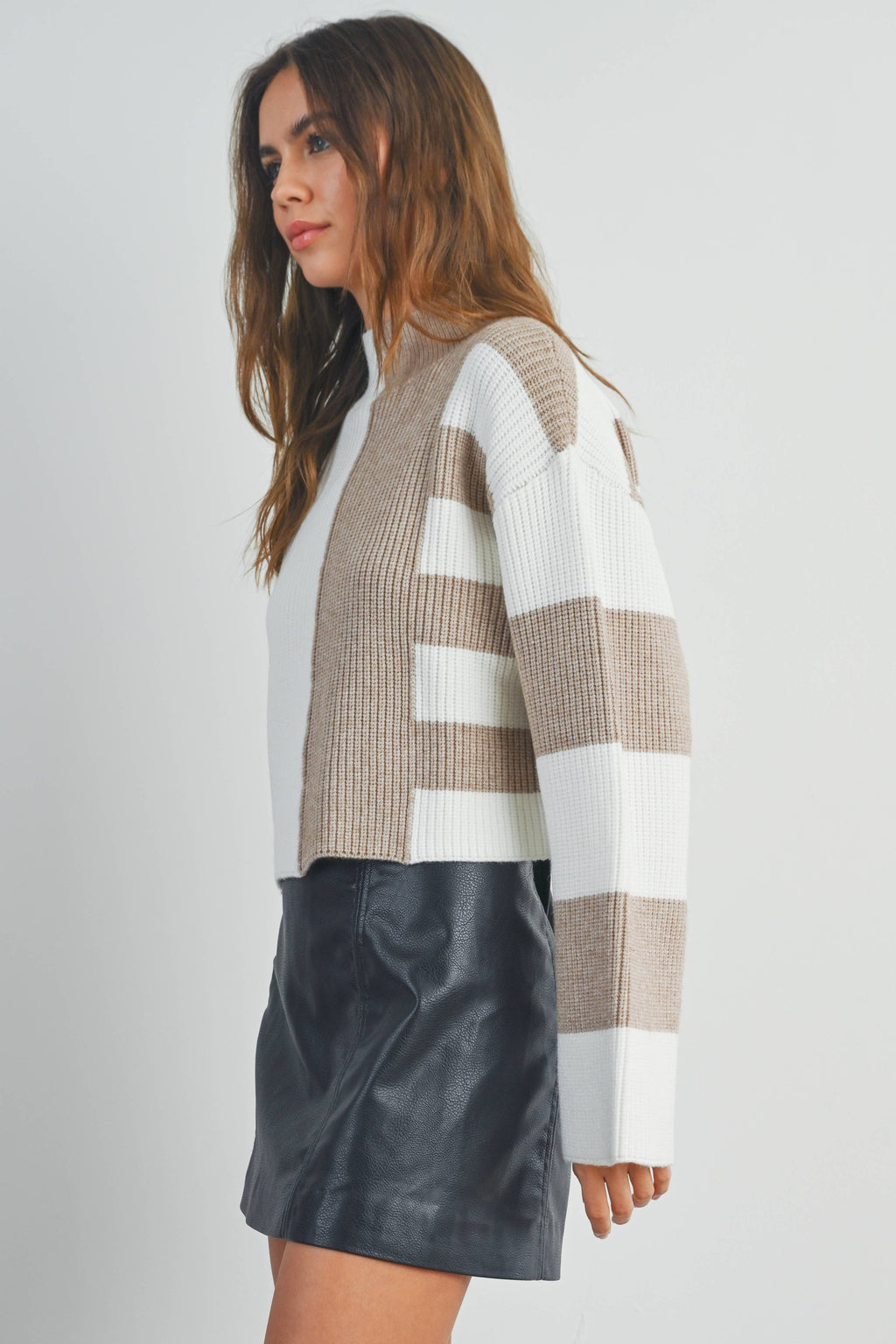 A Favorite Color Block Mock Turtleneck Sweater