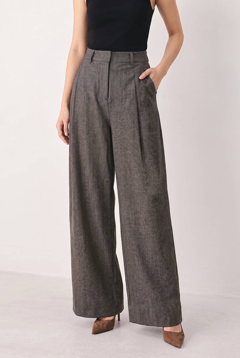 FLYING TOMATO - A solid woven wide leg pant -FP2191T